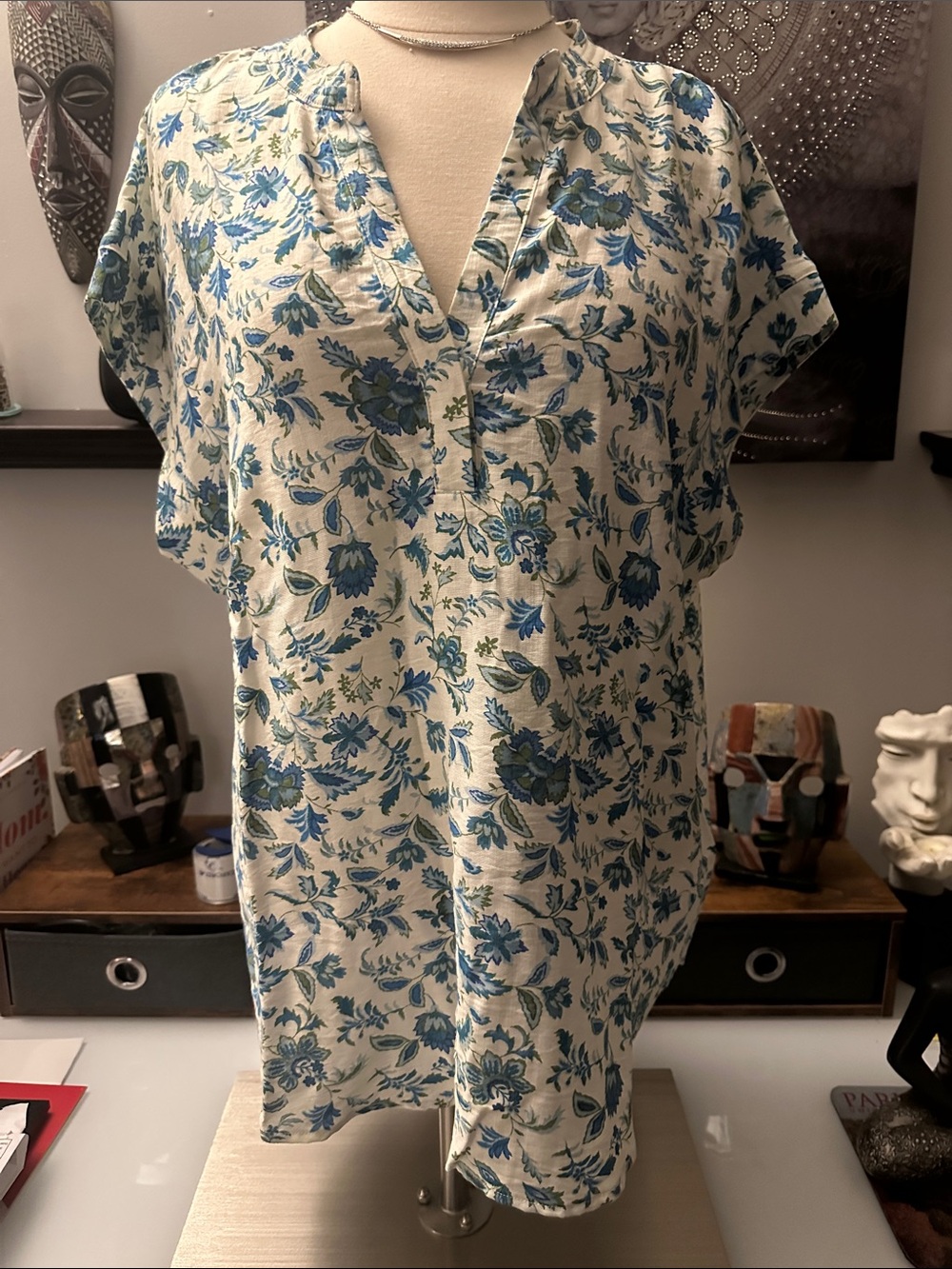 Cynthia Steffe Cream Tunic with Blue Floral Print